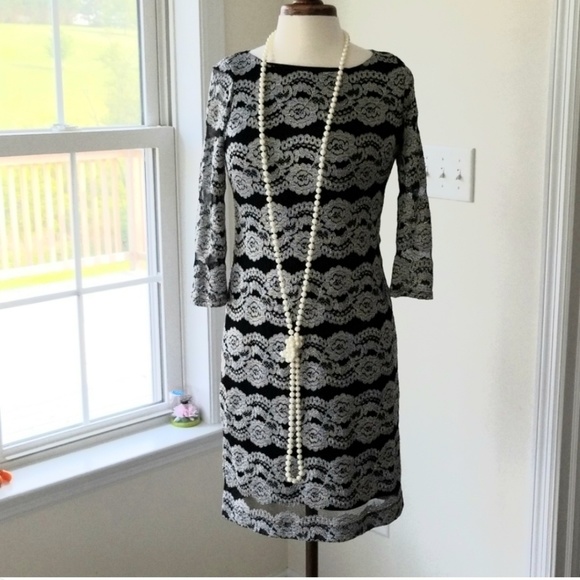 Jessica Howard Evenings Black/Silver Lace Dress - Picture 1 of 8